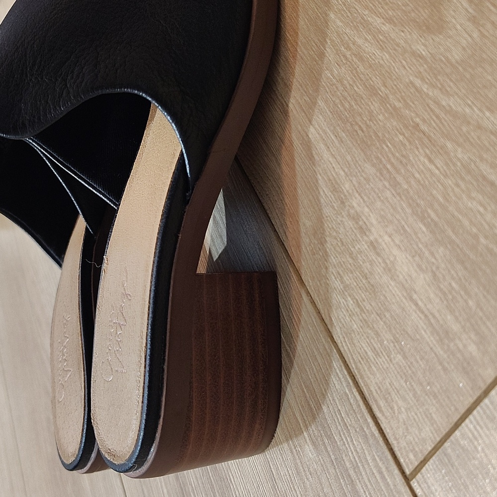 Black Leather Slip-On Mules,  Crown Vintage Rydel Black Leather Slip on Low Heel - Picture 6 of 12